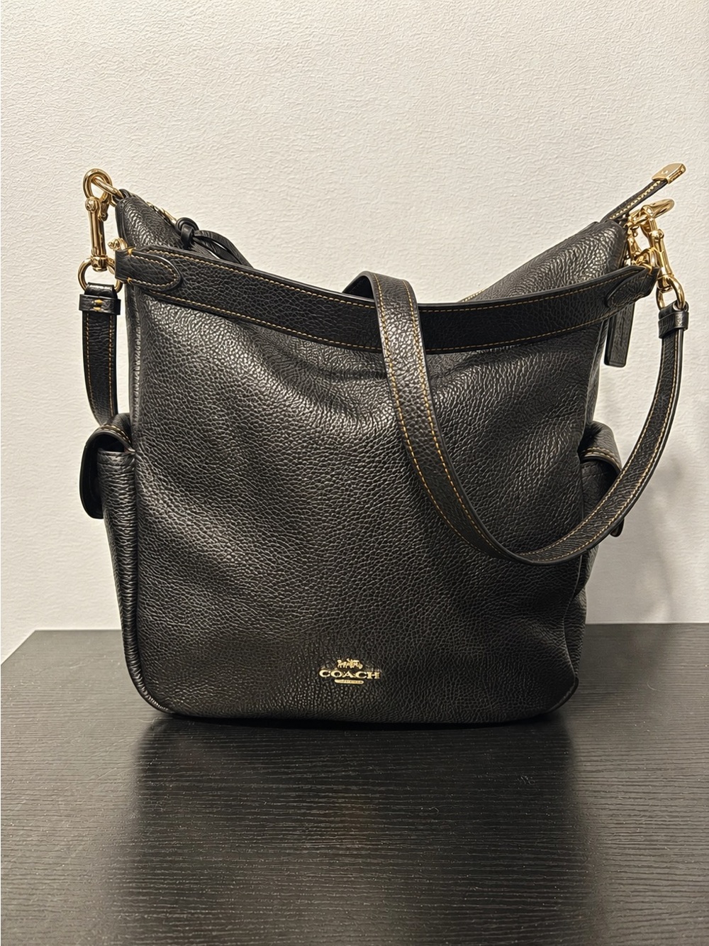 NWT COACH Pennie Convertible Shoulder Bag Crossbody Black Pebble Leather